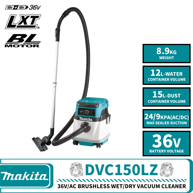 Makita DVC150LZ Brushless Cordless Wet/Dry Vacuum Cleaner 36V/220V AC/DC Lithium Power Tools