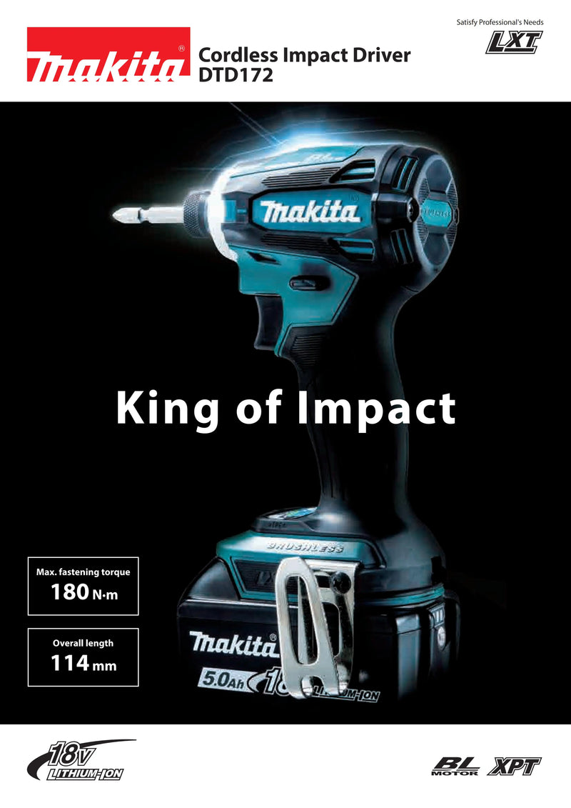 Makita DTD172Z Brushless Cordless Impact Driver LXT BL 18V Lithium Power Tools 180NM