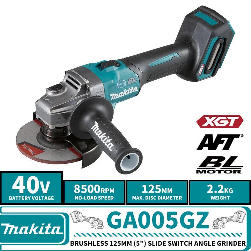 Makita GA005GZ Brushless Cordless 125MM (5") Slide Switch Angle Grinder 40V Lithium Power Tools 8500RPM