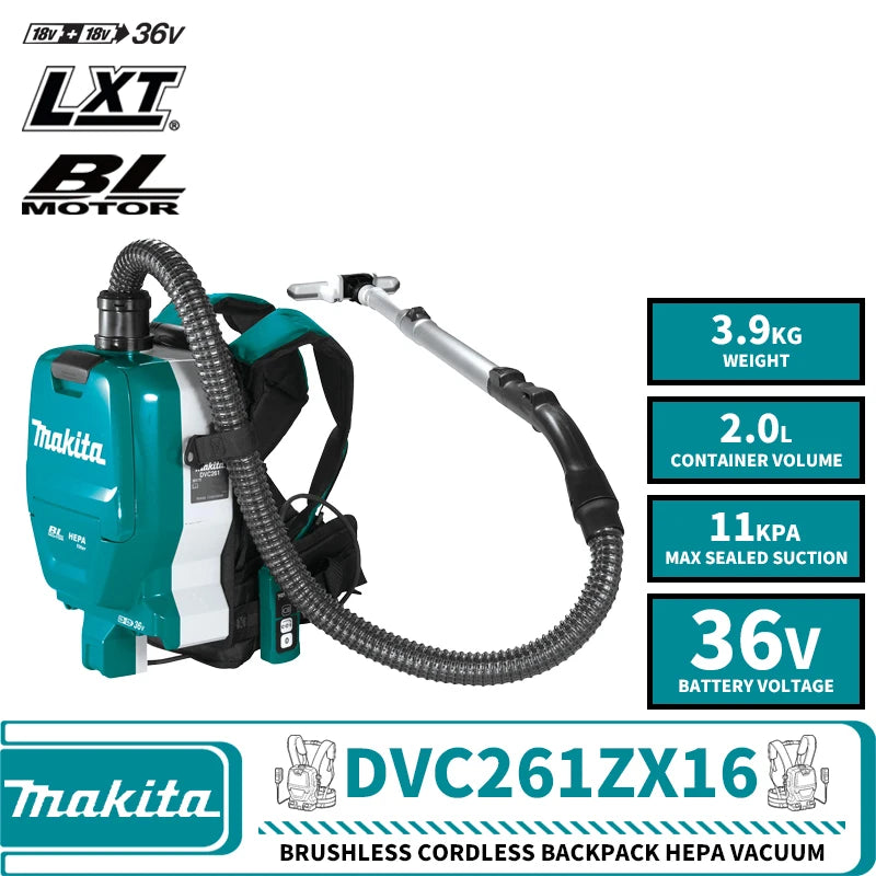 Makita DVC261ZX16 DVC265ZX7 Brushless Cordless Backpack Vacuum 36V LXT Lithium Power Tools 11kPa