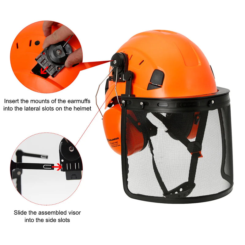 Industrial Forestry Safety Helmet Visor Earmuffs Chainsaw Arborist Logging Hard Hat Goggles CE ABS Construction Working Hard Cap