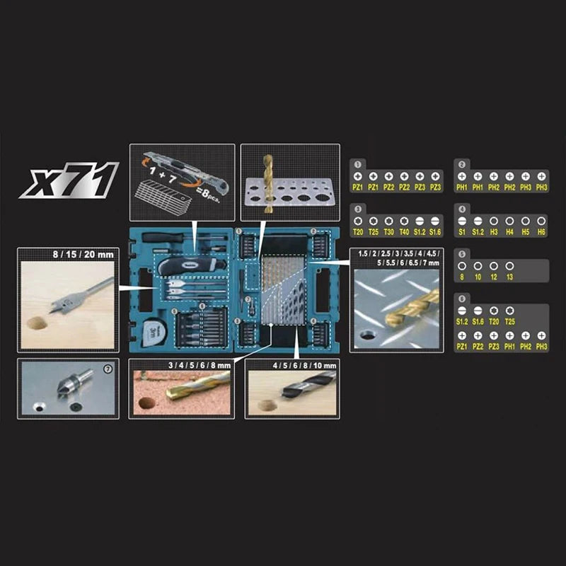 Makita D-33691 Maccess Drilling, Driving  Accessory Set 71Pcs Power Tool Accessories