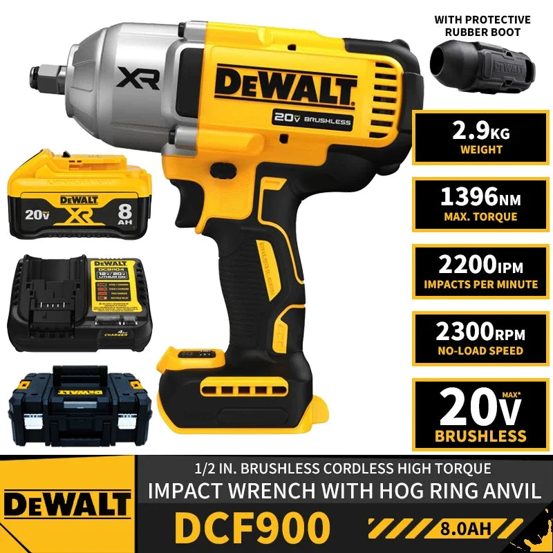 DEWALT DCF900 Kit 1/2In Brushless Cordless High Torque Impact Wrench With Hog Ring Anvil 20V Power Tool With Battery Charger