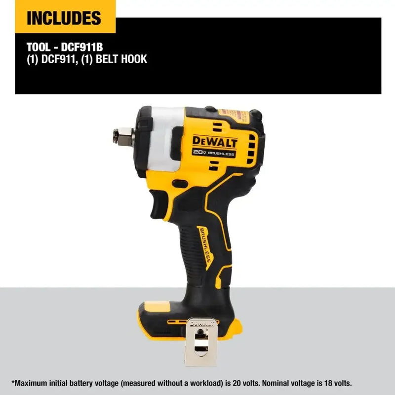 DEWALT DCF911 Kit 1/2in Brushless Cordless Impact Wrench with Hog Ring Anvil 20V Lithium Power Tools 338NM With Battery Charger