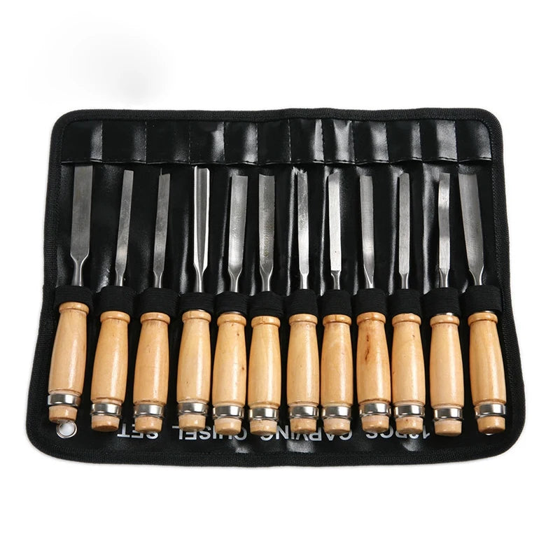 KUNLIYAOI  12Pcs Wood Carving Hand Chisel Tool Set Woodworking Professional Gouges Consruction An Carpentry Tools