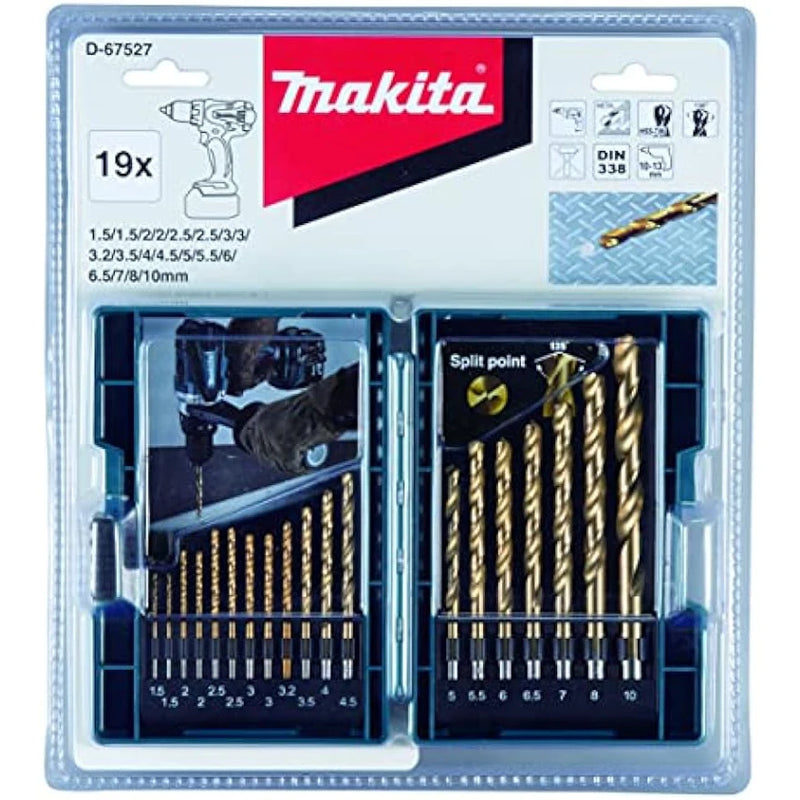 Makita D-67527 HSS-TiN 19 Piece Drill Bit Economy Set Power Tool Accessories For Drill