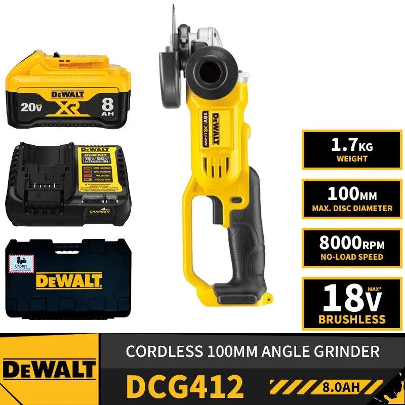 DEWALT DCG412 Kit Cordless 100mm Angle Grinder 18V Lithium Power Tools 8000RPM With Battery Charger