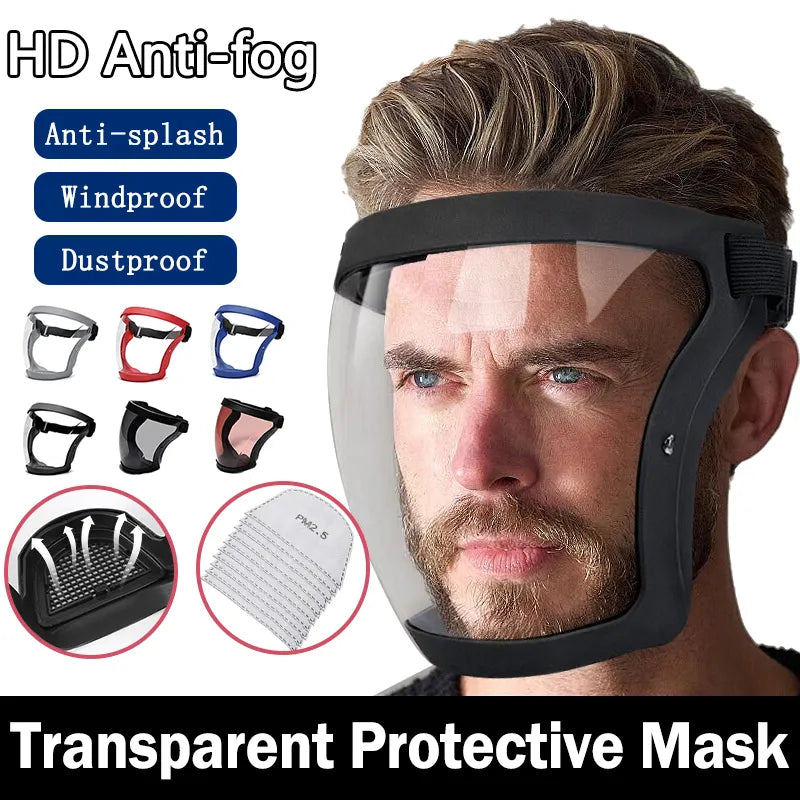 Transparent Full Faceshield Reusable Dustproof Anti-fog Mask HD  Safety Glasses Kitchen Protection Anti-splash Mask With Filters