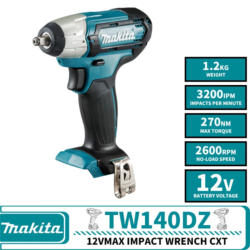 Makita TW140Z Cordless Compact Impact Wrench 12V Lithium Power Tools 140NM Auto Industry Repair Tools