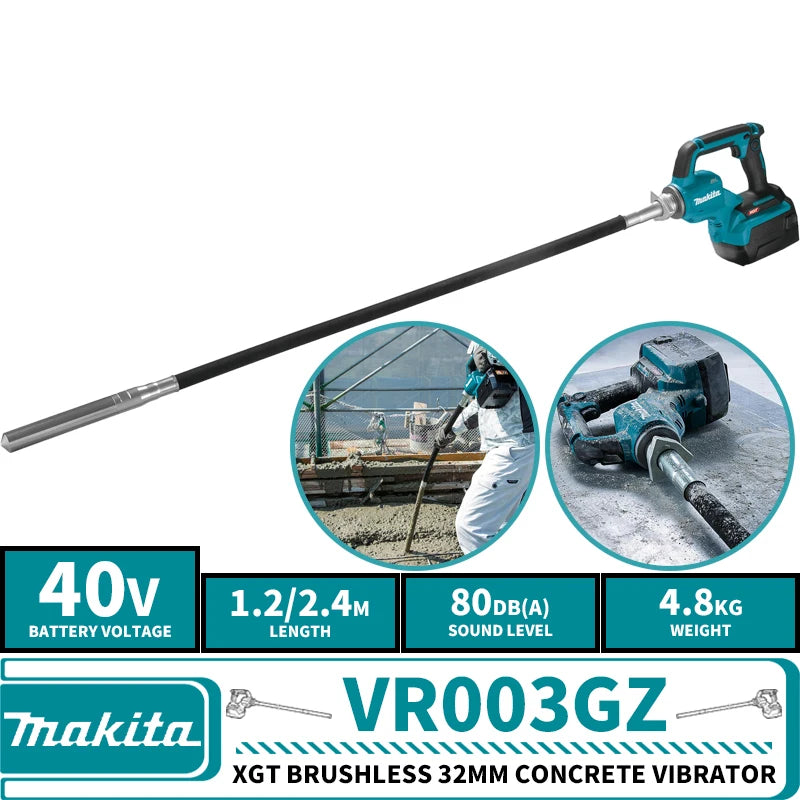 Makita VR003GZ 40V XGT Brushless Cordless 32MM Concrete Vibrator Professional Lithium Power High Power Tools Site Work