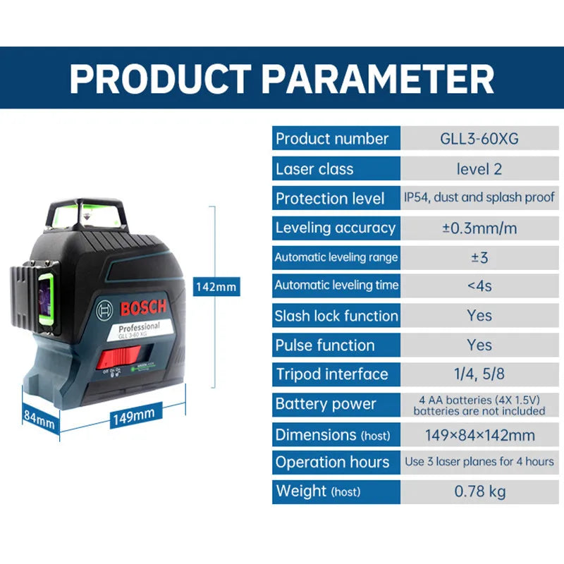 Bosch GLL 3-60 XG Professional Laser Level 360 Auto Leveling Green 12-line Lasers Indoor And Outdoor Precise Construction Tools