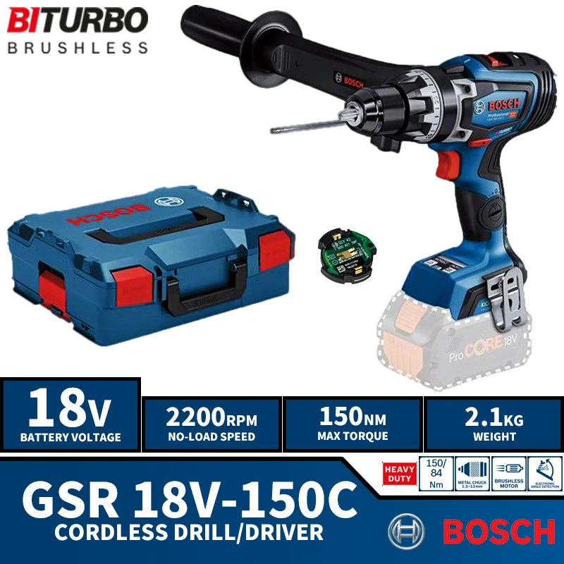 BOSCH GSR 18V-150 C Brushless Cordless Drill Driver 18V Lithium Battery Power Tools Electric Screwdriver 2200RPM 150NM