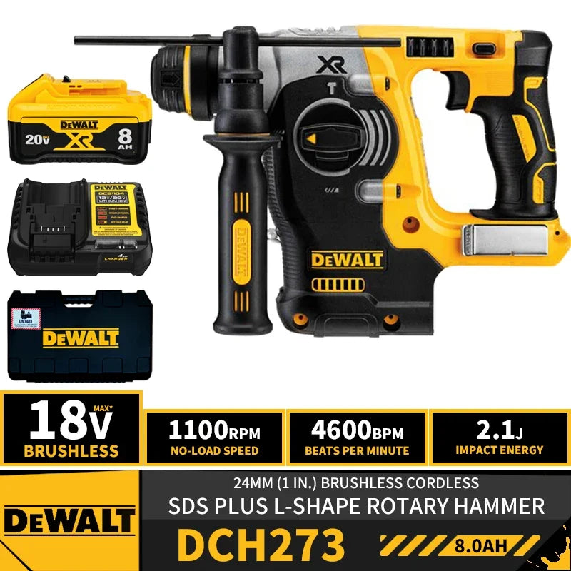 DEWALT DCH273 Kit 24MM 1in Brushless Cordless SDS PLUS L-Shape Rotary Hammer 18V Hammer Impact Drill With Battery Charger