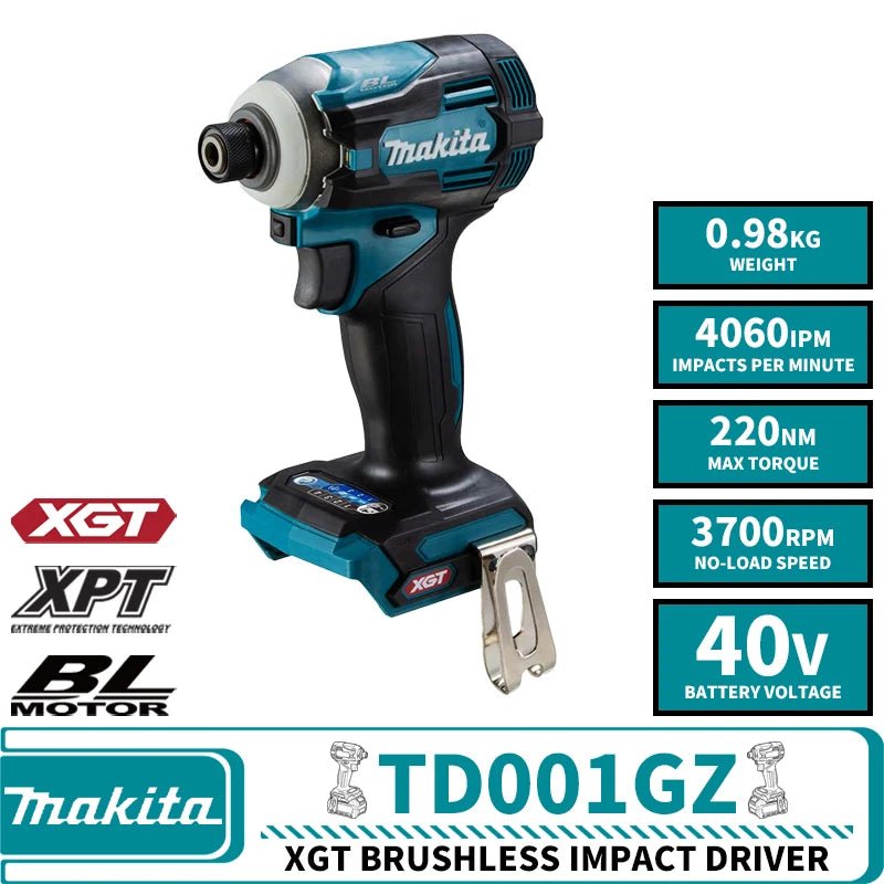 Makita TD001GZ Brushless Cordless Impact Driver 40V XGT Lithium Power 3700RPM 4400IPM 220NM