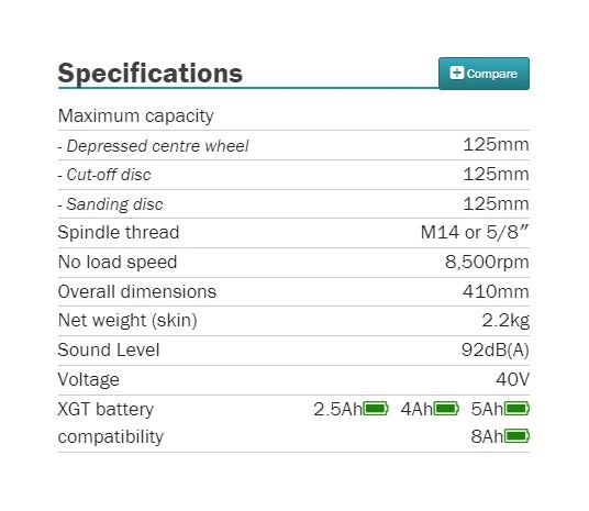 Makita GA005GZ Brushless Cordless 125MM (5") Slide Switch Angle Grinder 40V Lithium Power Tools 8500RPM