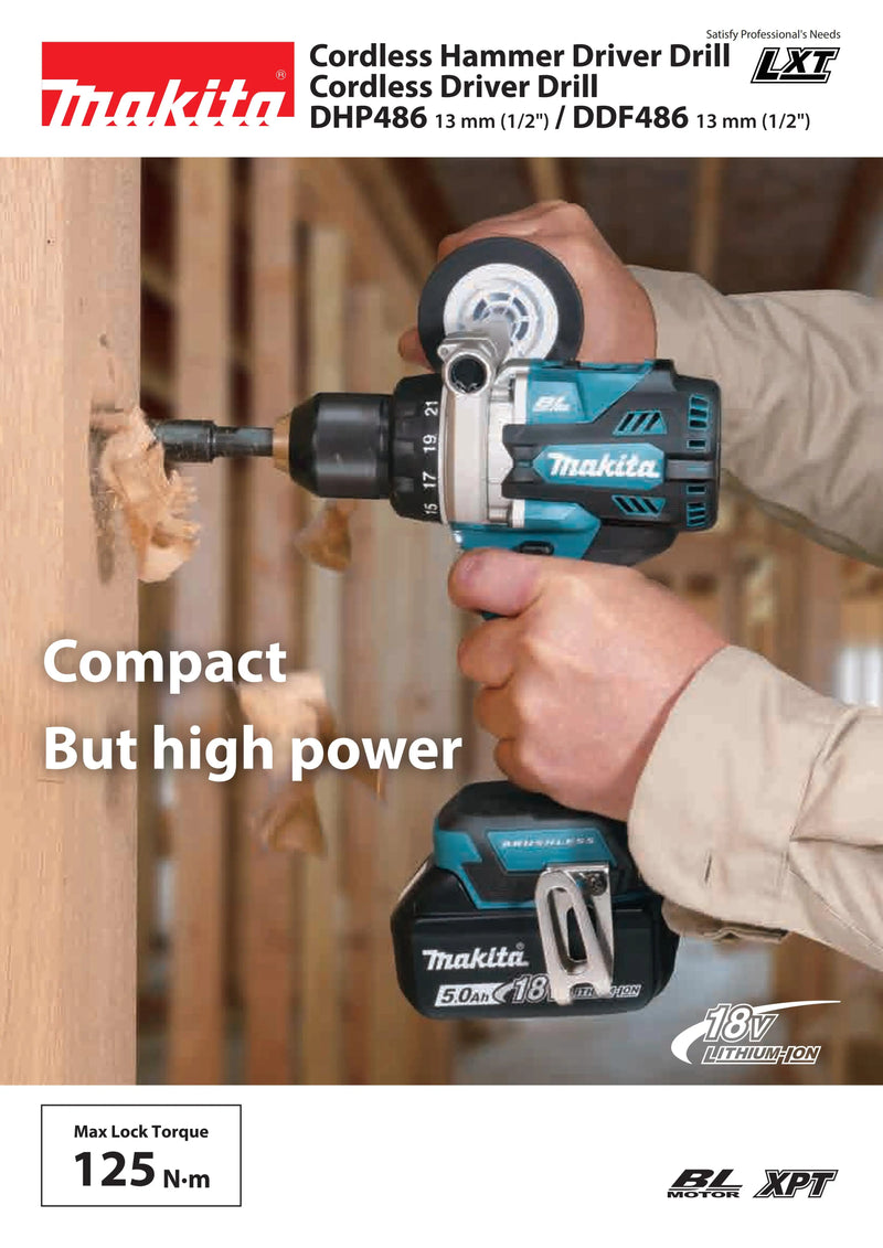 Makita DDF486Z LXT Brushless Cordless Drill Driver 18V Lithium Power Tools 2100RPM 125NM