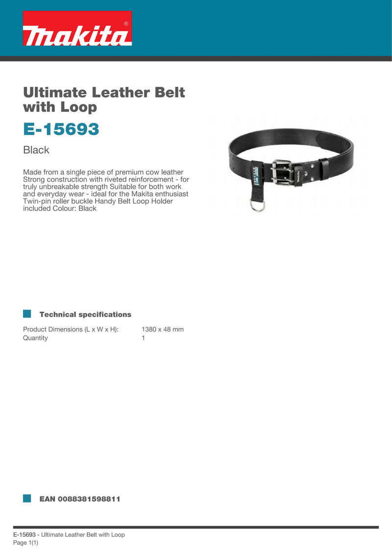 Makita E-15693 Ultimate Leather Belt with Loop Power Tool Accessories