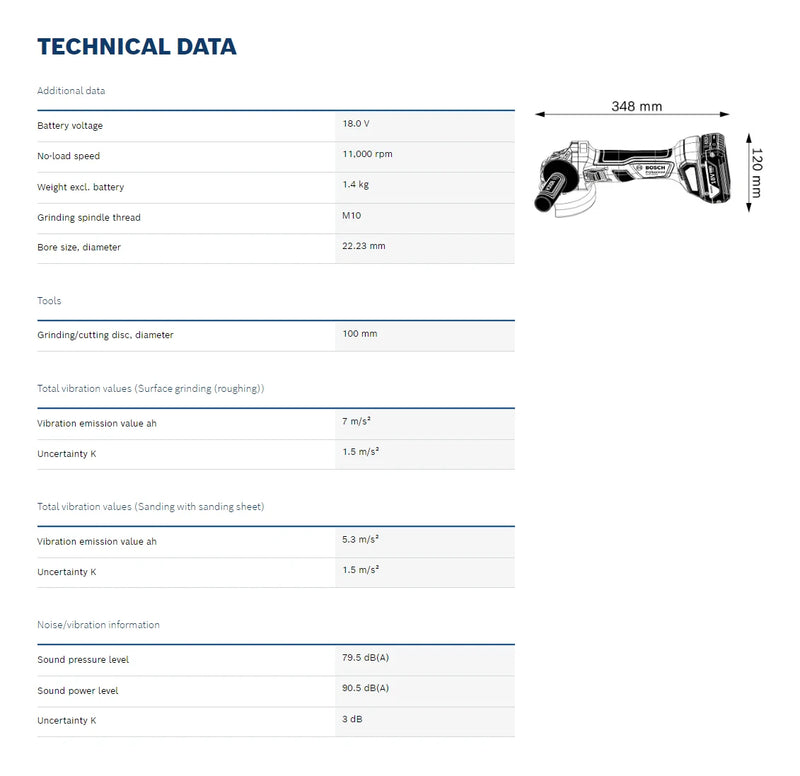 BOSCH GWS 180-LI Brushless Cordless 100MM Angle Grinder 18V Compact Lithium Power Tools 11000RPM