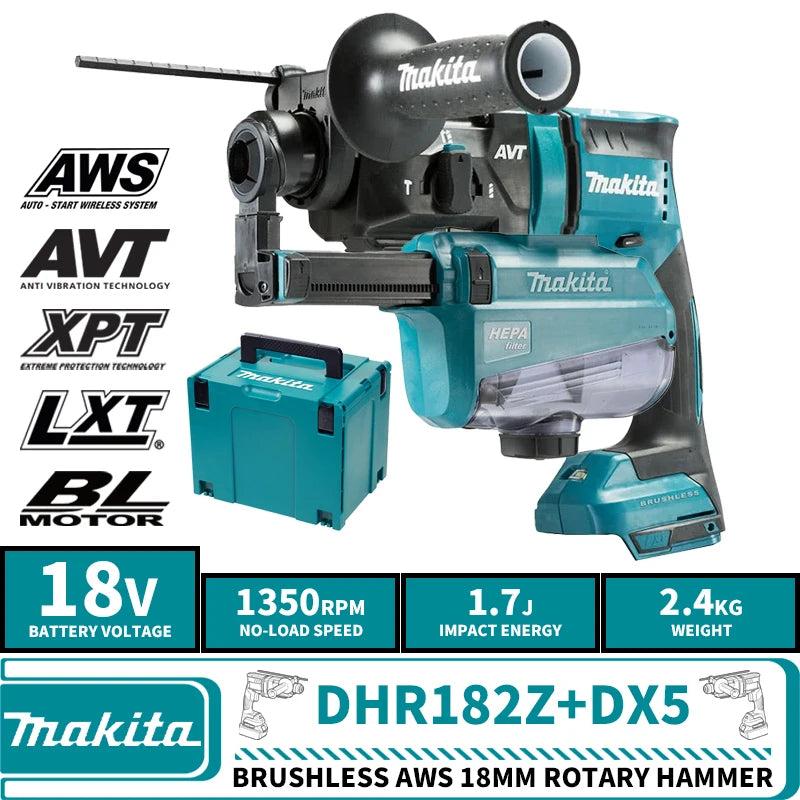 Makita DHR182Z Brushless Cordless AWS 18MM Rotary Hammer 18V Lithium Power Tools 1.7J