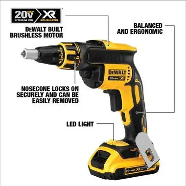 DEWALT DCF620 Kit Brushless Cordless Drywall Screwgun 20V With DCF6202 Collated Drywall Screw Gun With Battery Charger