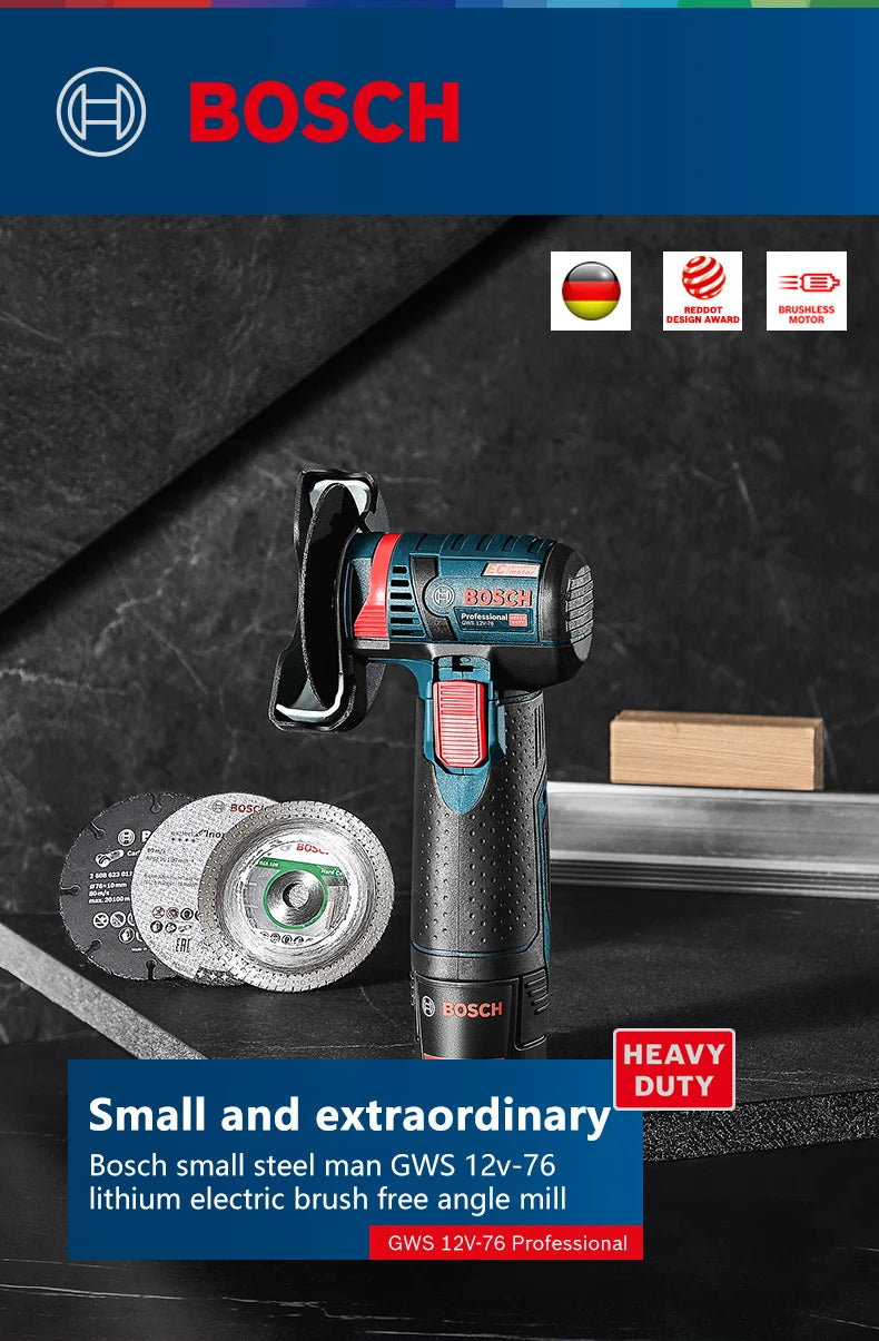 BOSCH GWS 12V-76 Cordless Compact 76MM Angle Grinder 12V Lithium Power Tools Metal Tile Cutting 19500RPM