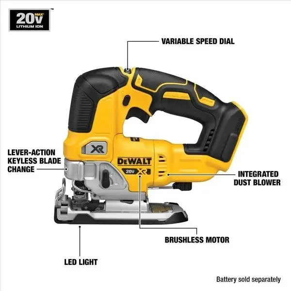 DEWALT DCS334 Kit Brushless Cordless Jig Saw 20V Lithium Power Tool 3200SPM Cutouts Countertops TSTAK II With Battery Charger